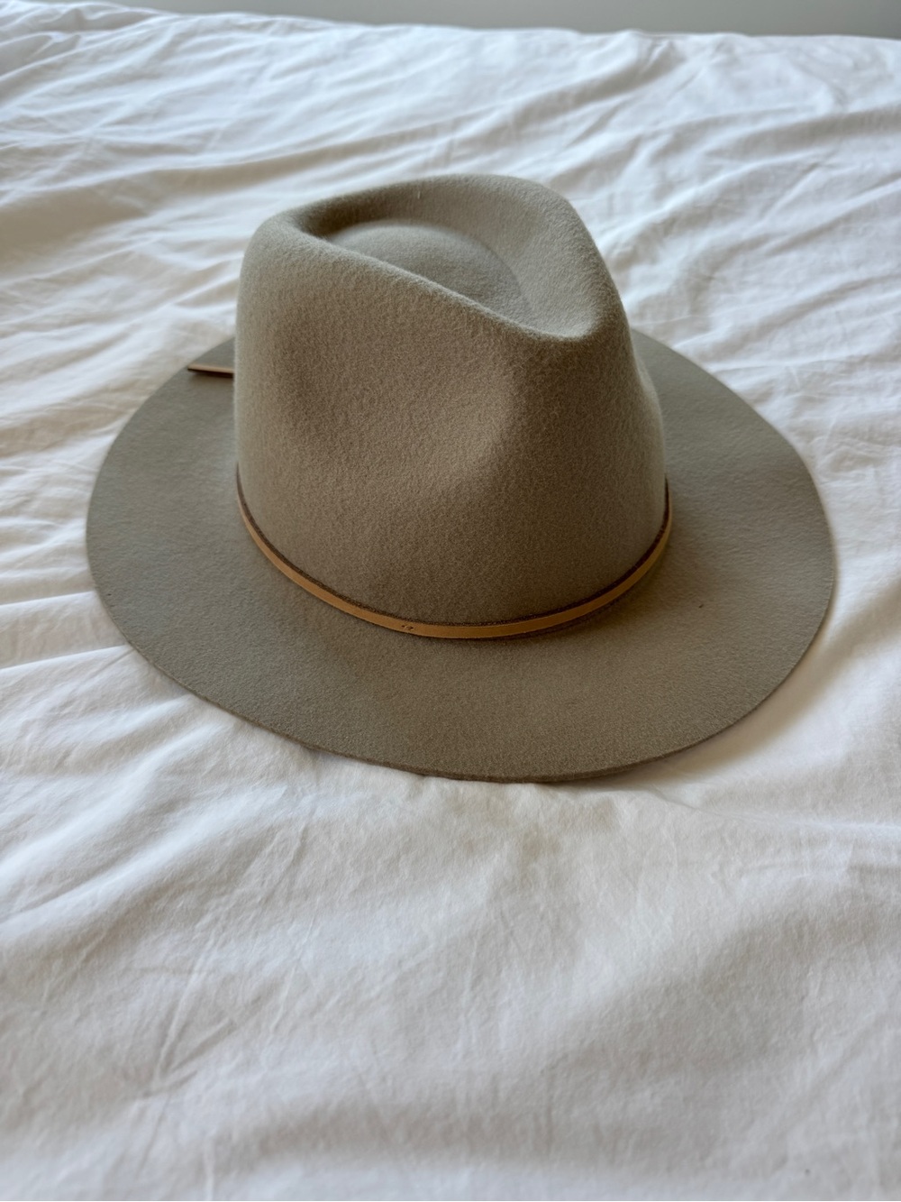 Brixton Taupe Wide-Brim Wool Hat with Tan Leather Band